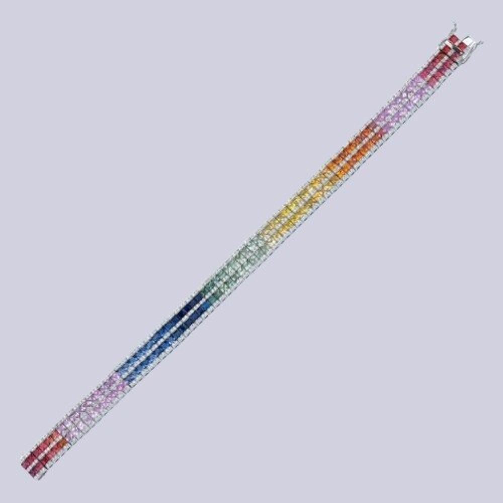 Modern 13.70ct Multicolor ‘Rainbow’ Sapphire And Diamond Bracelet For Sale