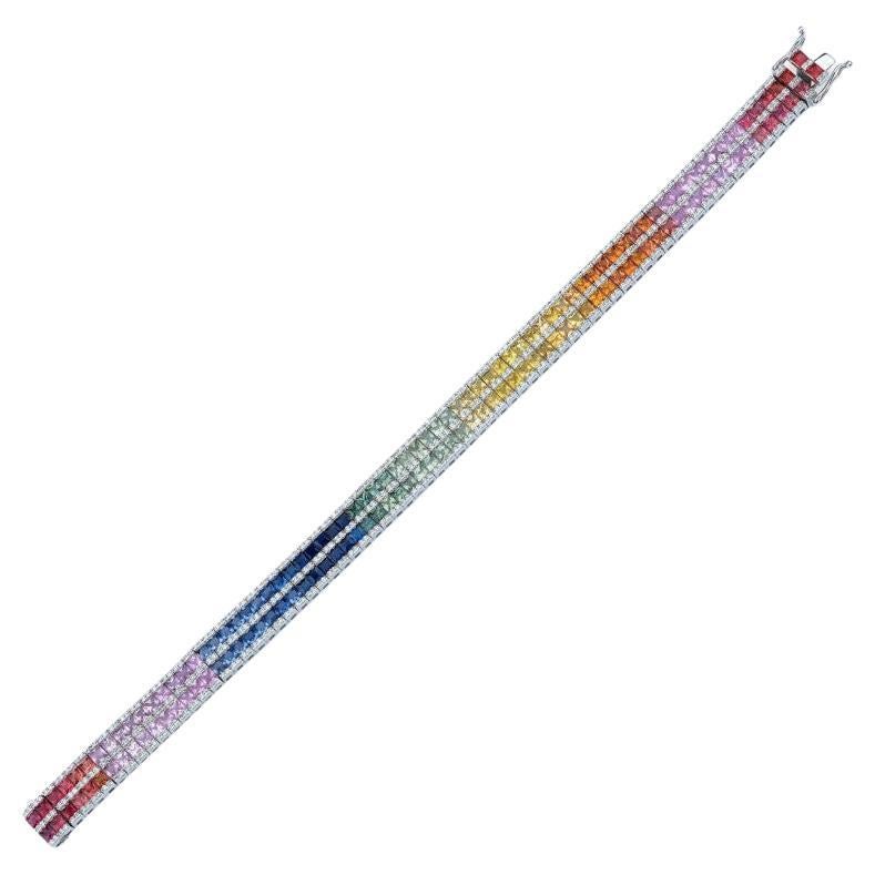 13.70ct Multicolor ‘Rainbow’ Sapphire And Diamond Bracelet For Sale