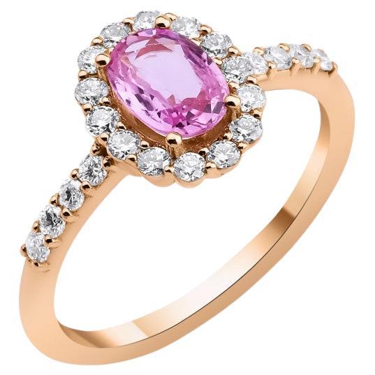 1.44ct Pink Sapphire Diamond Halo Ring For Sale