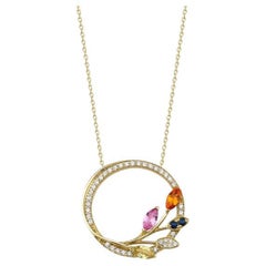 Bracelet pendentif fleur en saphirs multicolores 1,79 carat