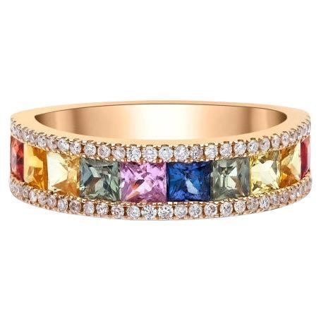 2.03ct Rainbow Sapphire And Diamond Ring For Sale