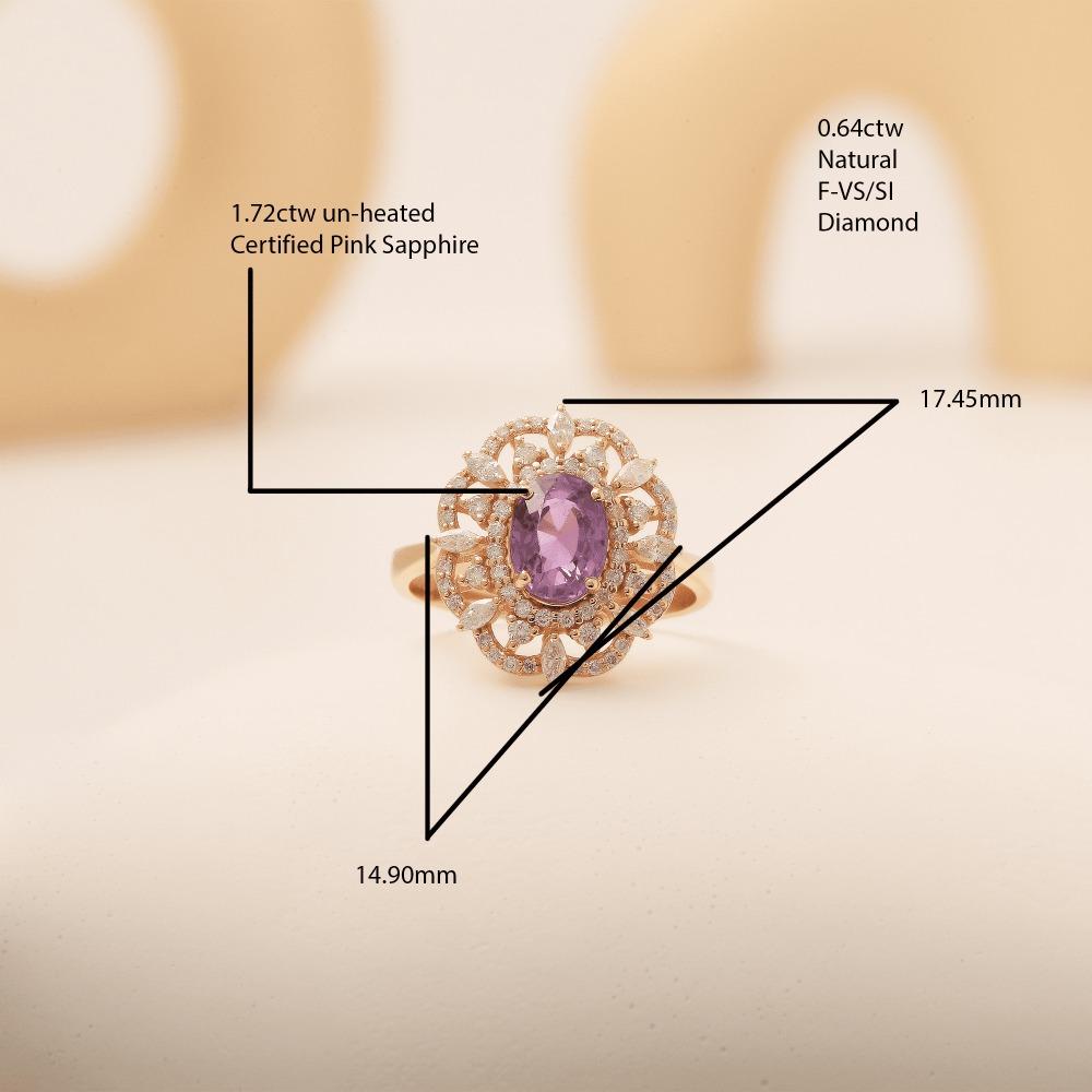2.36ct No-Heat Pink Sapphire Diamond Ring In New Condition For Sale In Fatih, 34