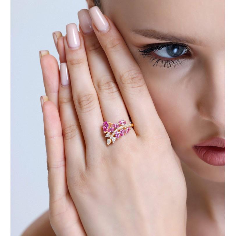2.59ct Pink Sapphire And Diamond Cluster Ring For Sale 1