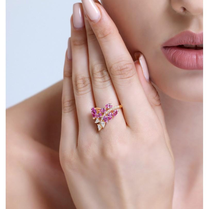 2.59ct Pink Sapphire And Diamond Cluster Ring For Sale 3