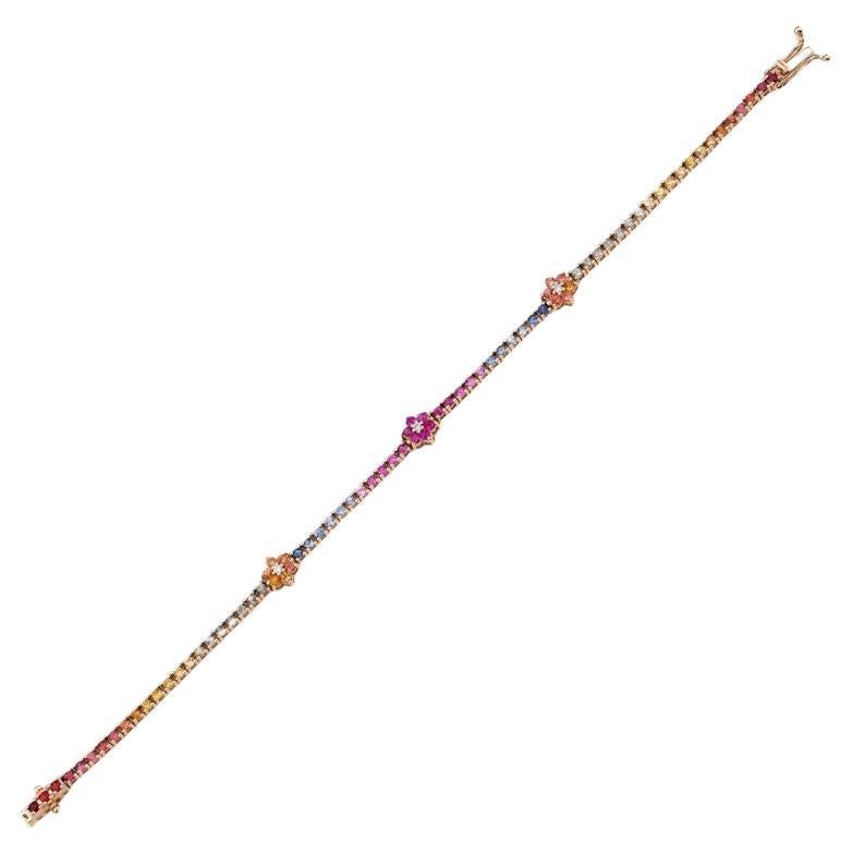 3.26ct Floral Design Rainbow Sapphire Tennis Bracelet For Sale