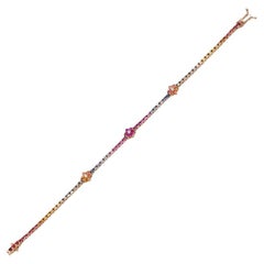 3.26ct Floral Design Rainbow Sapphire Tennis Bracelet