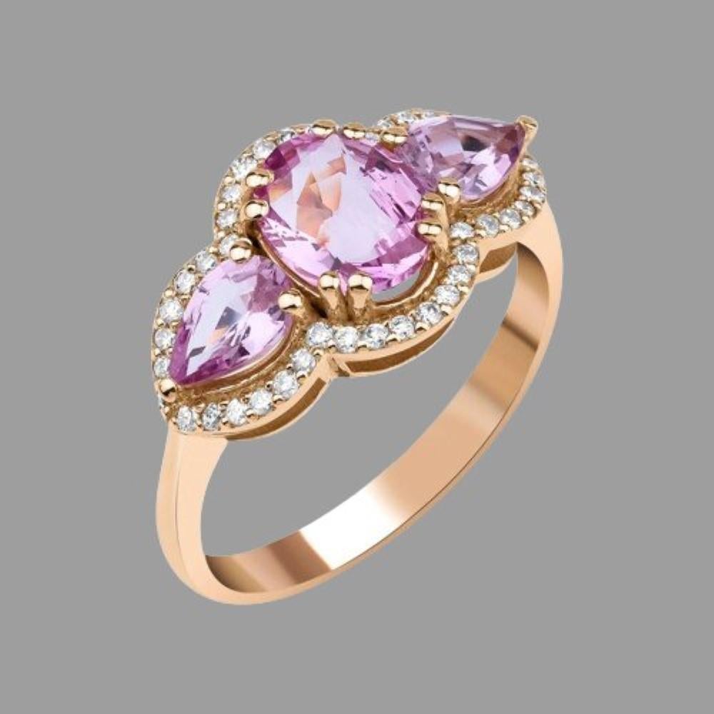 Modern 3.35ct No-Heat Certified Pink Sapphire And Diamond Ring For Sale
