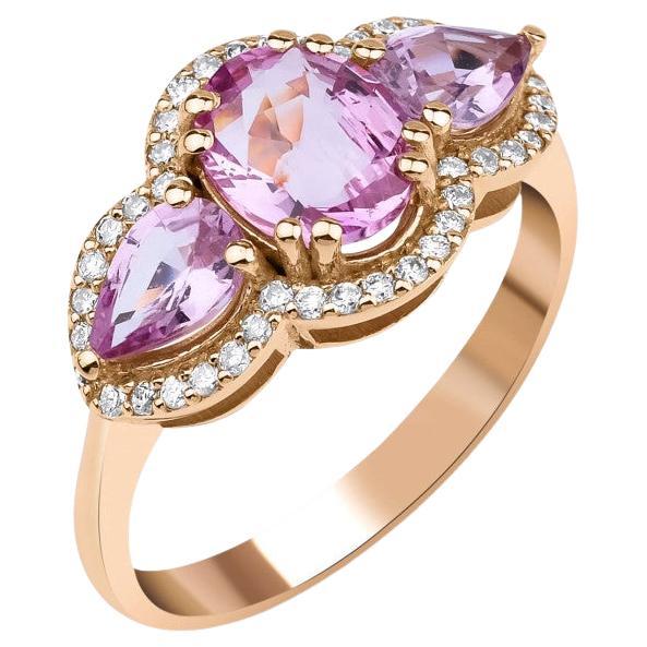 3.35ct No-Heat Certified Pink Sapphire And Diamond Ring For Sale