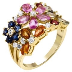 Ring mit 4,45 Karat Blumen-Saphir und Diamant