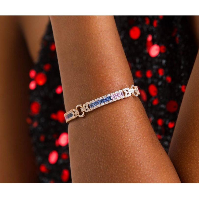 Round Cut 8.40ct Sapphire Rainbow And Diamond Tennis Bracelet For Sale