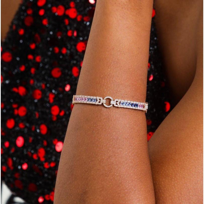 8.40ct Sapphire Rainbow And Diamond Tennis Bracelet In New Condition For Sale In Fatih, 34