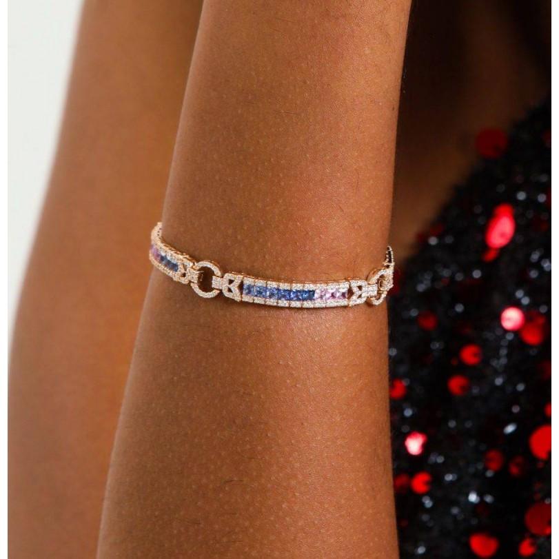Women's 8.40ct Sapphire Rainbow And Diamond Tennis Bracelet For Sale