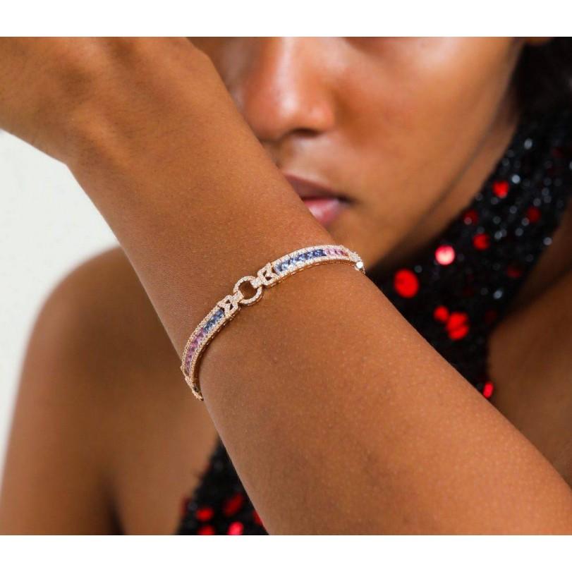8.40ct Sapphire Rainbow And Diamond Tennis Bracelet For Sale 1
