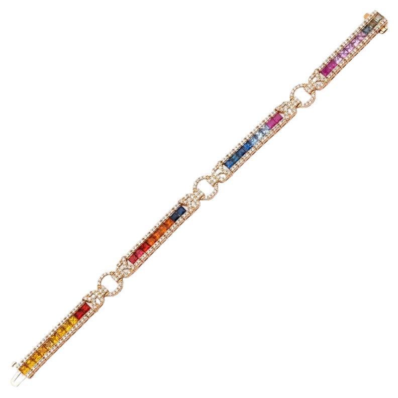 8.40ct Sapphire Rainbow And Diamond Tennis Bracelet For Sale
