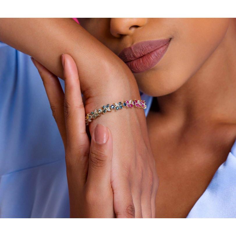9.80ct Multicolor Sapphire And Diamond Flower Bracelet For Sale 2