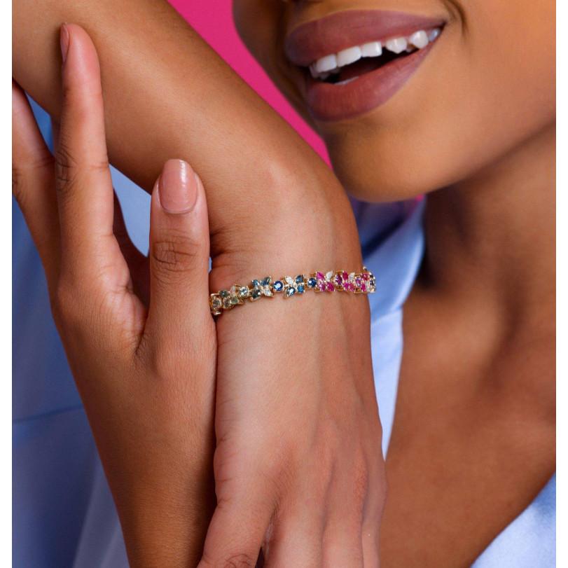 9.80ct Multicolor Sapphire And Diamond Flower Bracelet For Sale 3