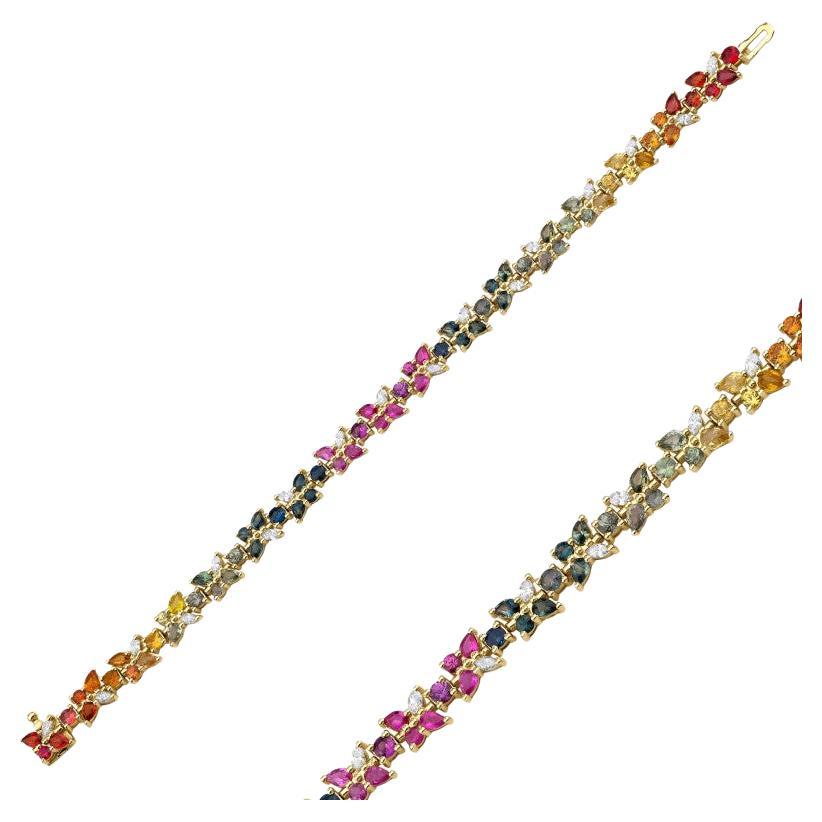 9.80ct Multicolor Sapphire And Diamond Flower Bracelet For Sale