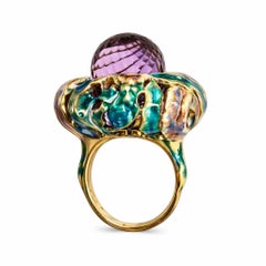 Konforti Jewelry 27.8ct Amethyst Cocktail Ring, 18K Gold & Sapphires