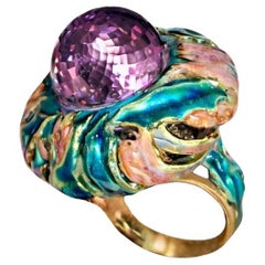 Konforti Jewelry 27.8ct Amethyst Cocktail Ring, 18K Gold & Sapphires