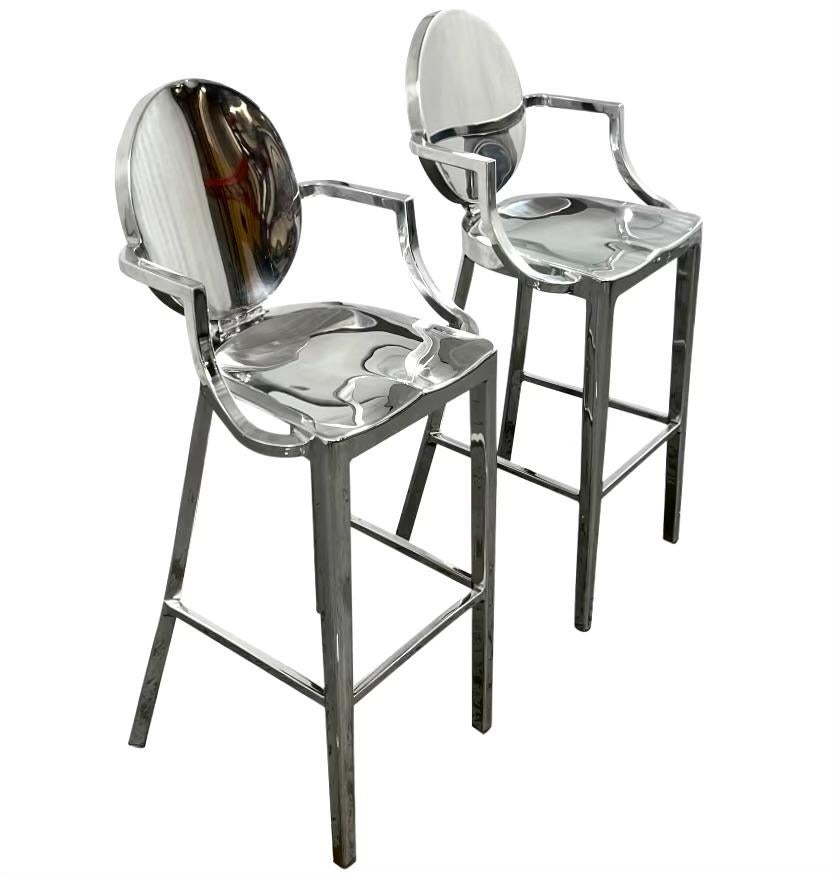Post-Modern Kong Bar Stool with Arms by Philippe Starck for Emeco, Hand-polished, USA.
