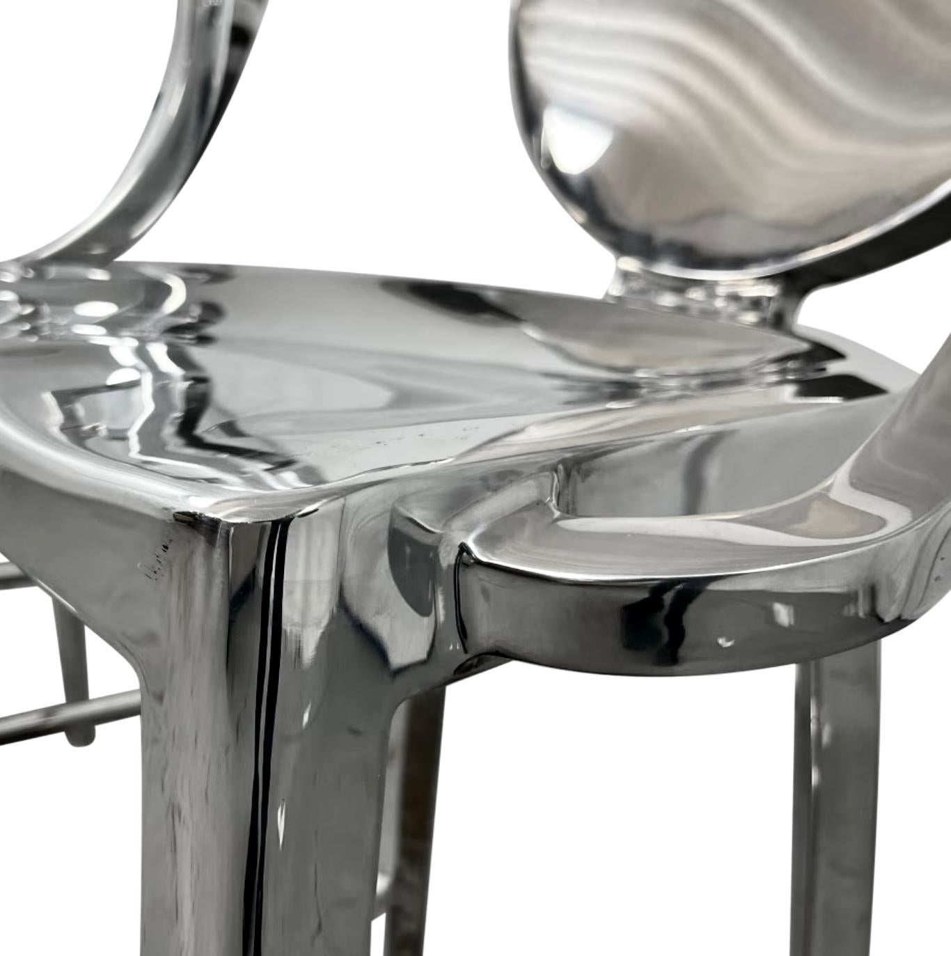 Kong Bar Stool with Arms by Philippe Starck for Emeco, Hand-polished, USA. In Good Condition In Brooklyn, NY