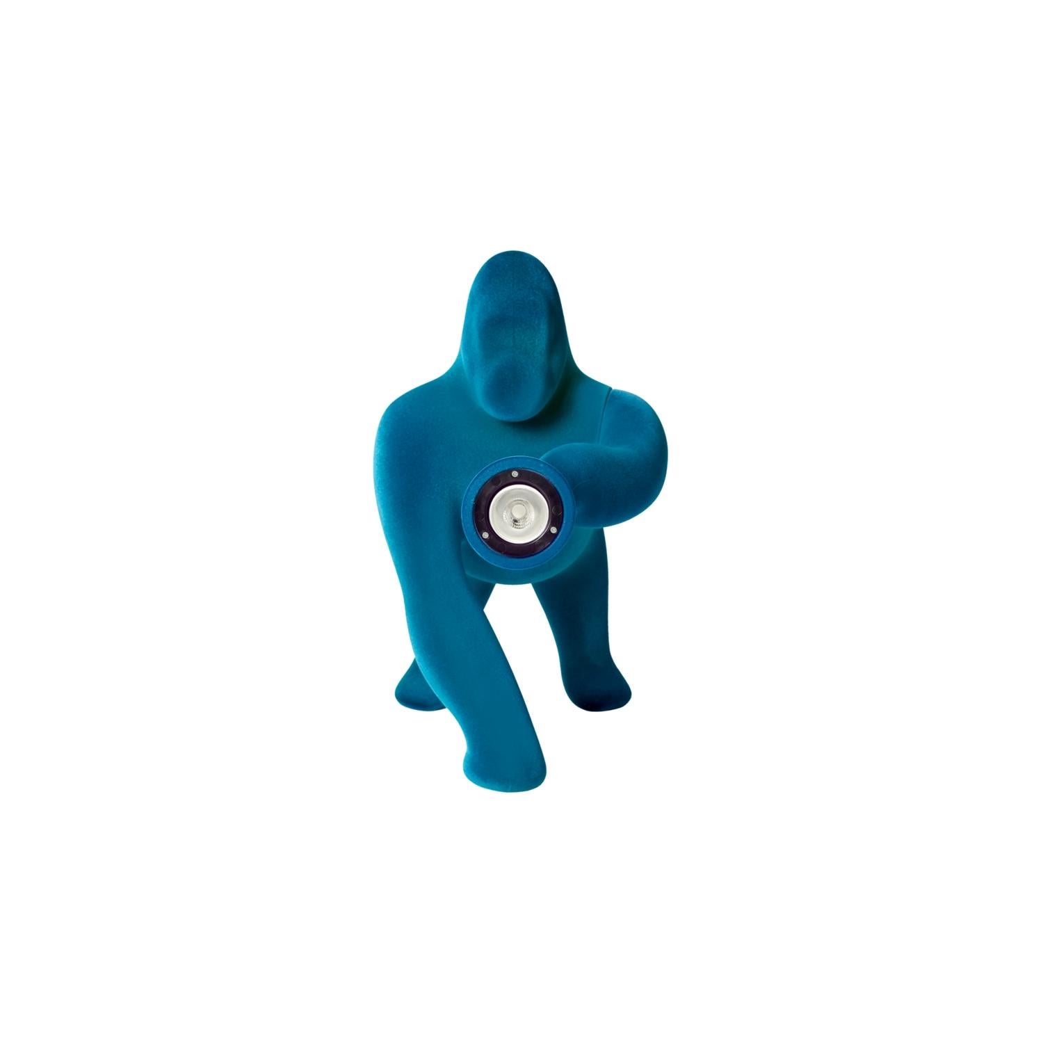 Contemporary Kong XS, Gorilla Turquoise Blue Velvet Table Lamp by Stefano Giovannoni For Sale