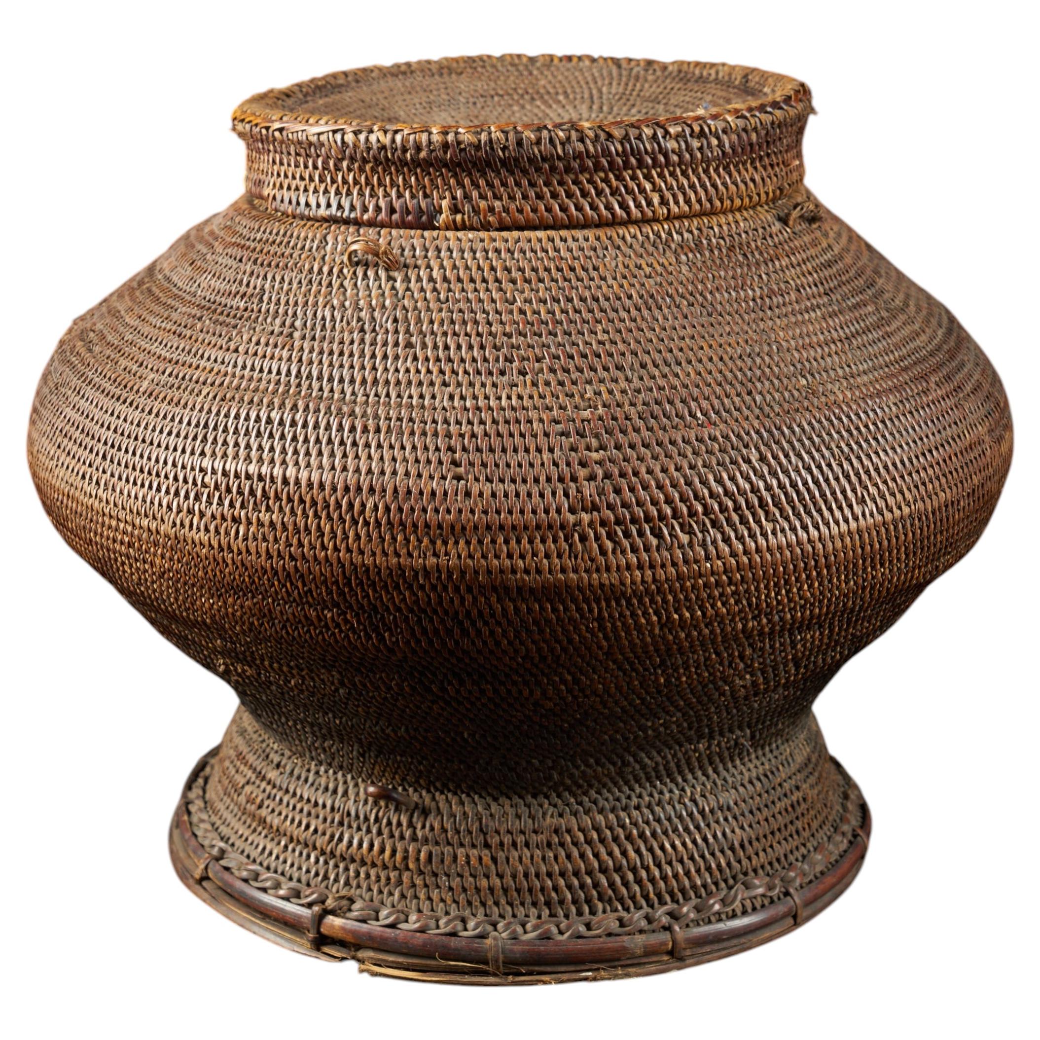Kongo People, DRC.Lidded Wicker Basket - Container For Sale