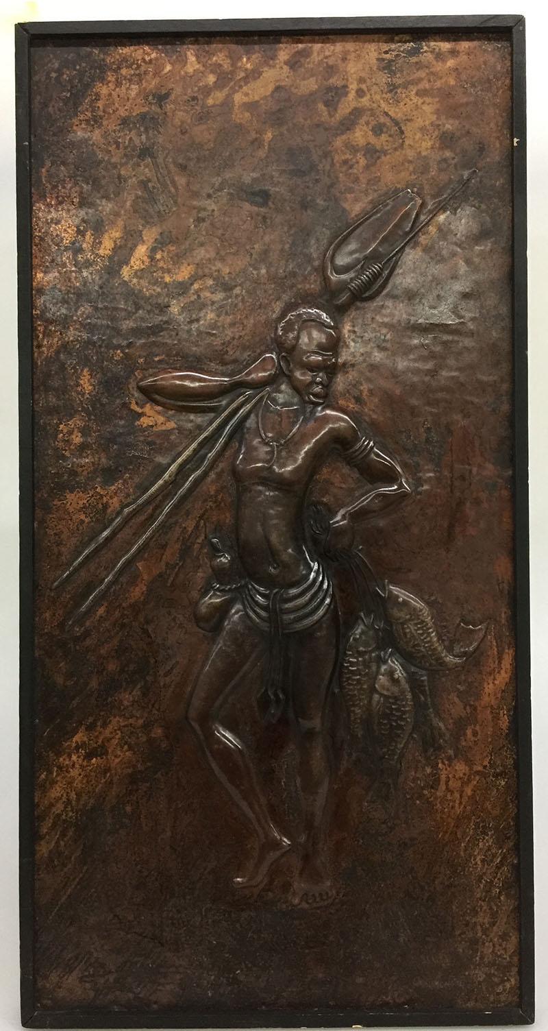 Congolese African Art Kongolo, Relief in Brass, 1979 For Sale