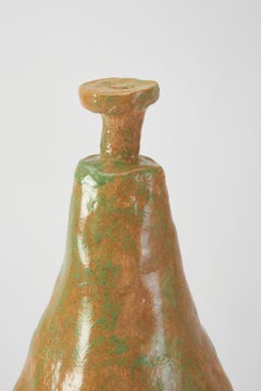 Contemporary Textured Brown with Green Glazed Ceramic Pot by Willem Van Hooff