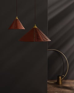 Koni Small Pendant Lamp in Vegetable Tanned Leather, Brass & Steel by UNIQKA
