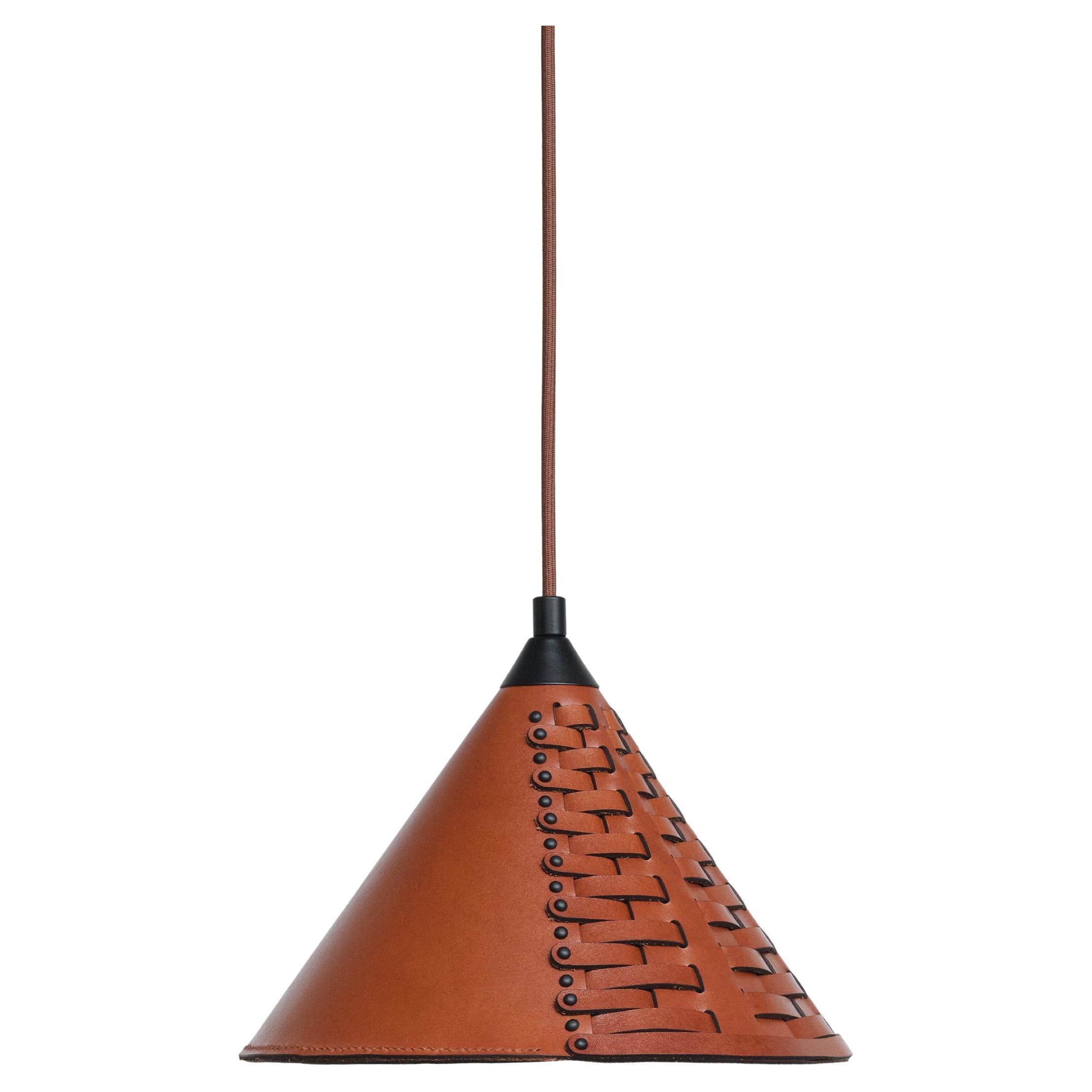 Koni Small Pendant Lamp in Vegetable Tanned Leather, Brass & Steel by UNIQKA