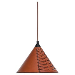 Koni Small Pendant Lamp in Vegetable Tanned Leather, Brass & Steel by UNIQKA