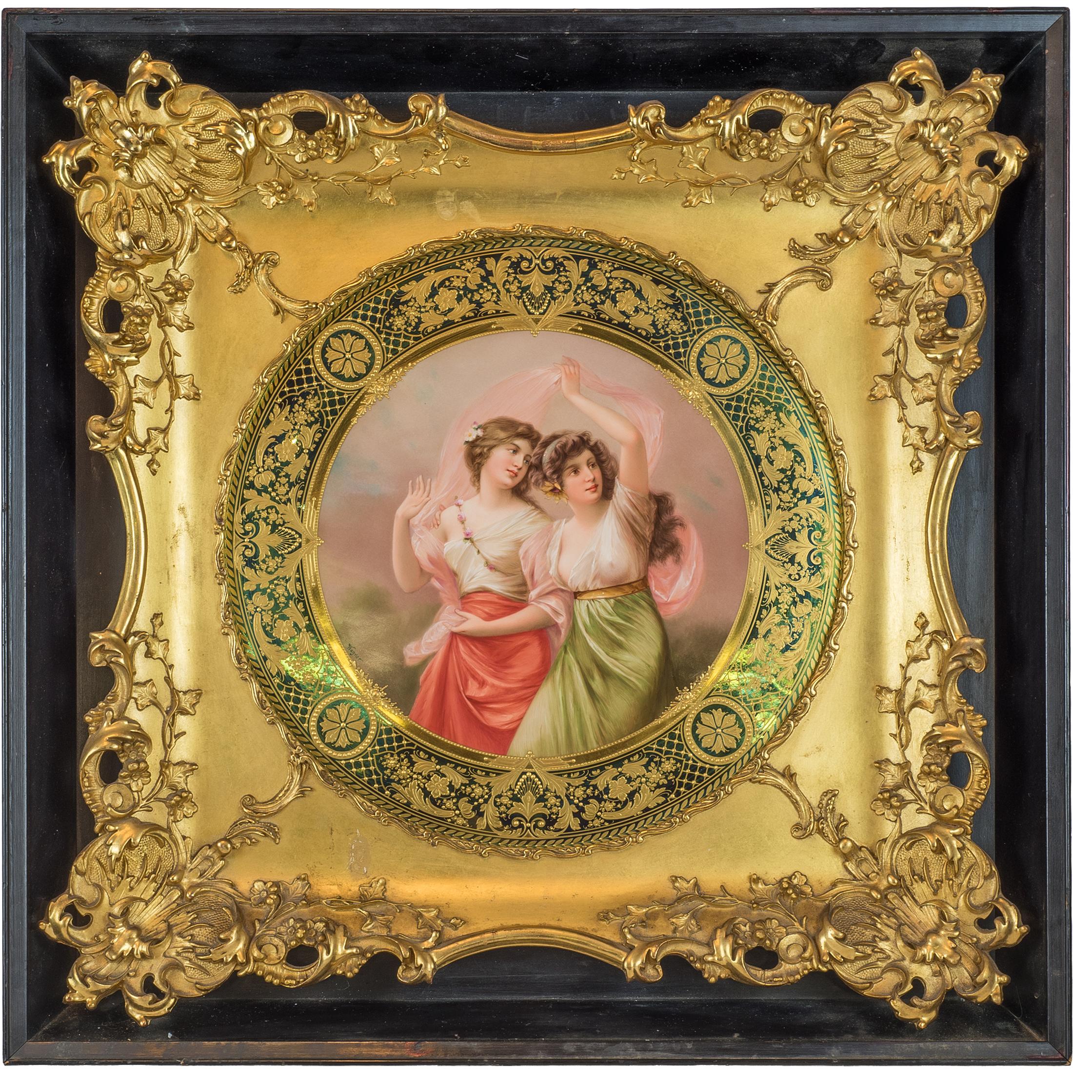 A K.P.M. Round Porcelain Plaque Depicting Two Beauties  - Painting by Königliche Porzellan-Manufaktur (KPM)