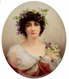 A Large KPM Porcelain Portrait Plaque after Sir Hurbert von Herkomer's Clematis