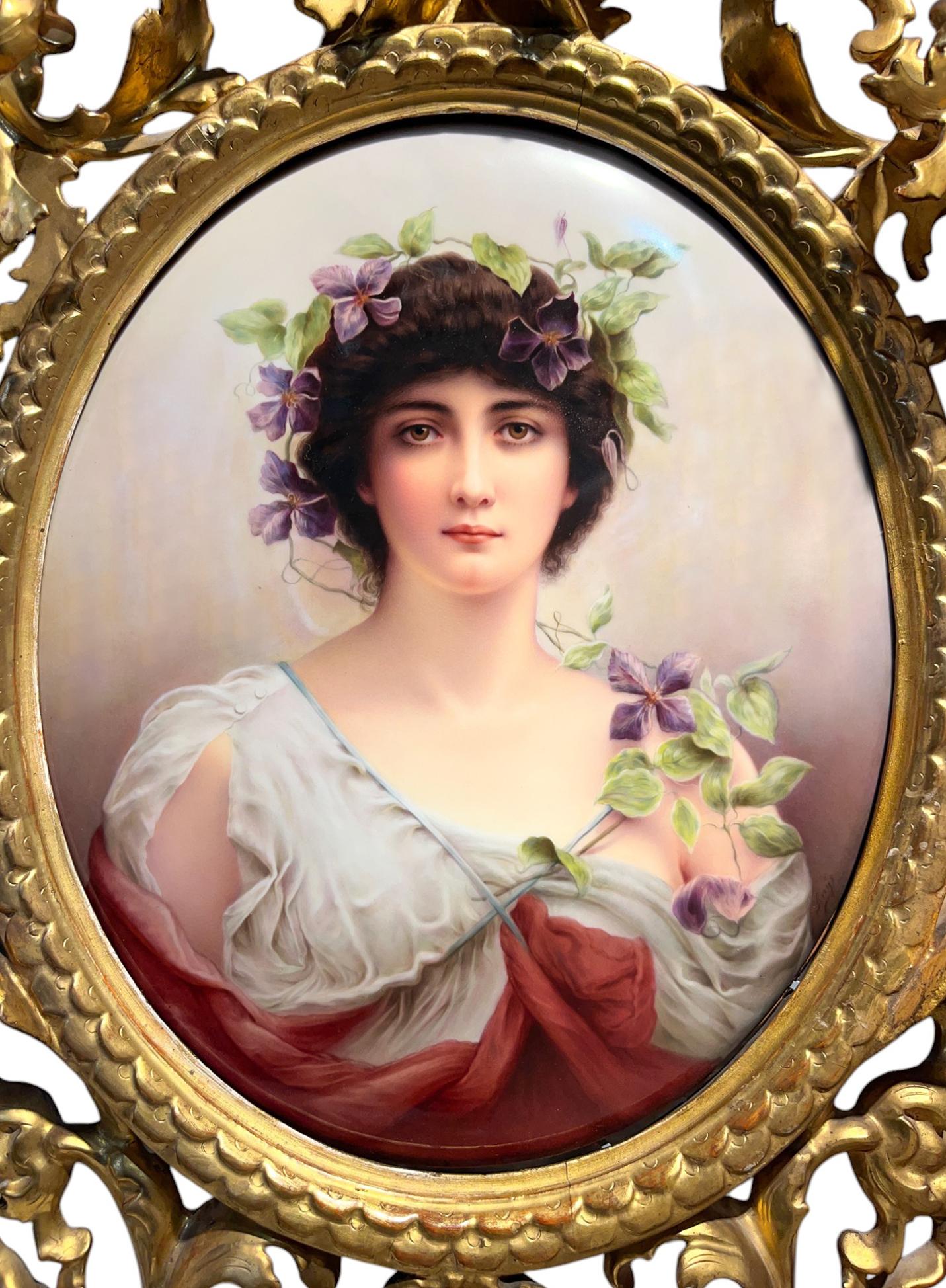 A Large KPM Porcelain Portrait Plaque after Sir Hurbert von Herkomer's Clematis - Beige Portrait Painting by Königliche Porzellan-Manufaktur (KPM)