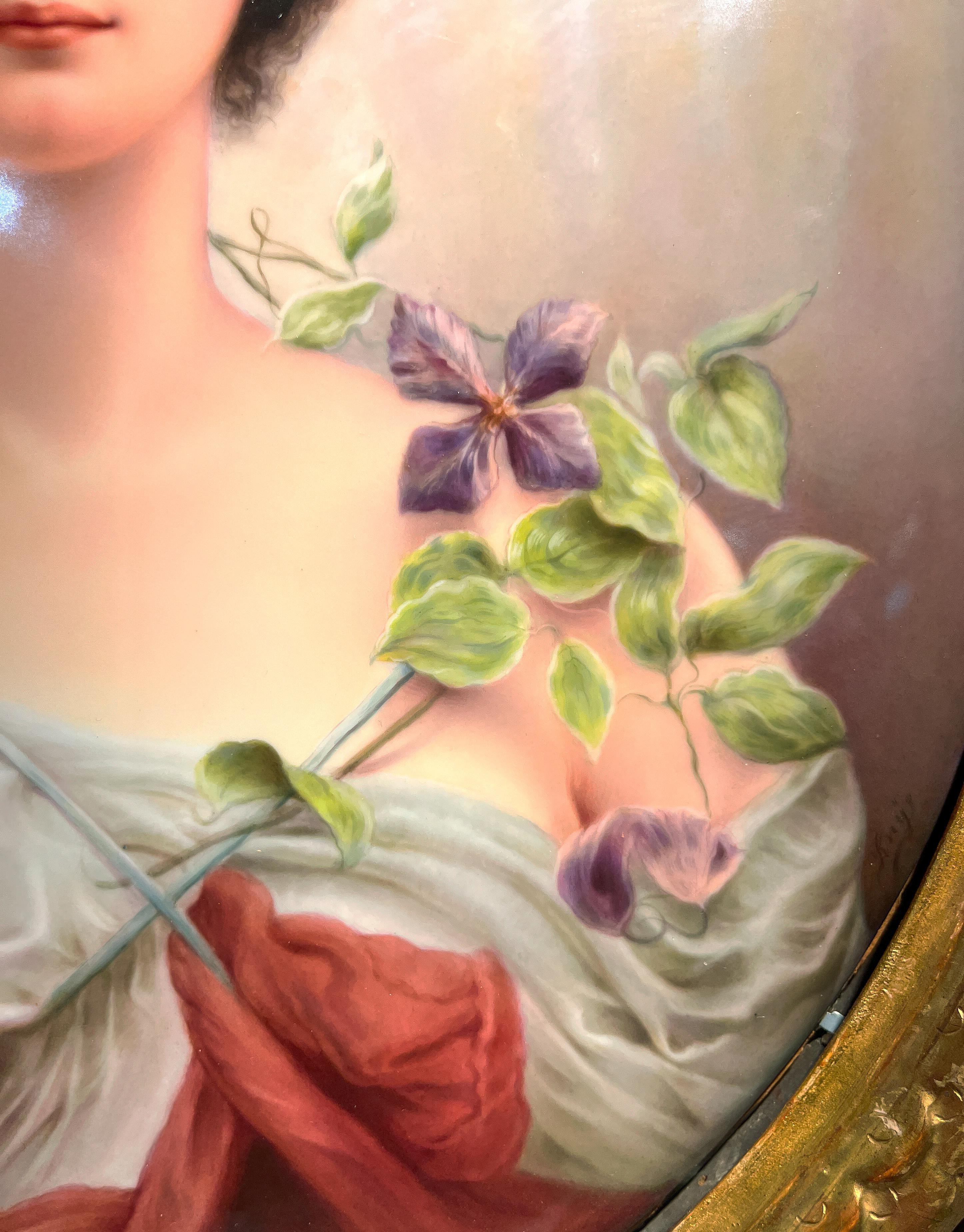 A Large KPM Porcelain Portrait Plaque after Sir Hurbert von Herkomer's Clematis For Sale 1