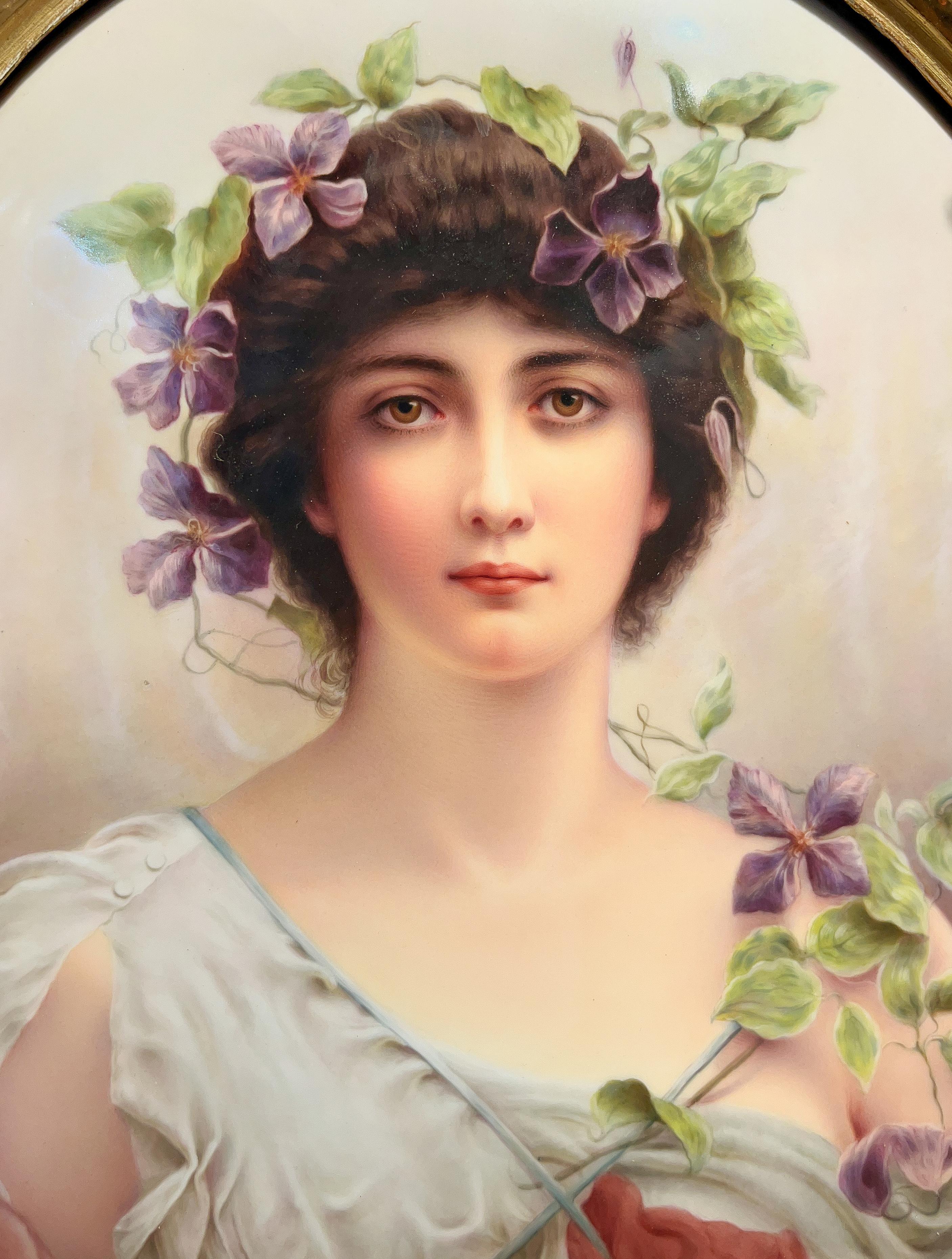 A Large KPM Porcelain Portrait Plaque after Sir Hurbert von Herkomer's Clematis For Sale 4
