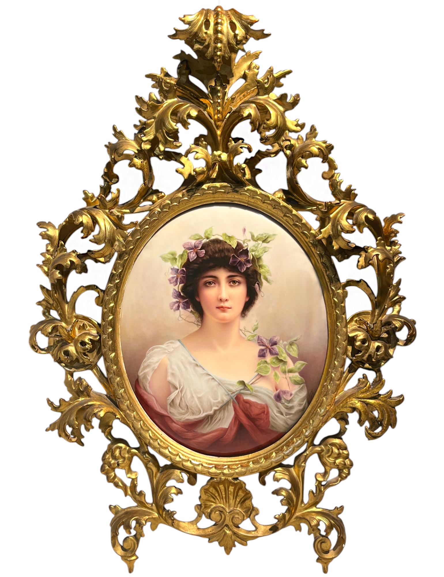A Large KPM Porcelain Portrait Plaque after Sir Hurbert von Herkomer's Clematis For Sale 5