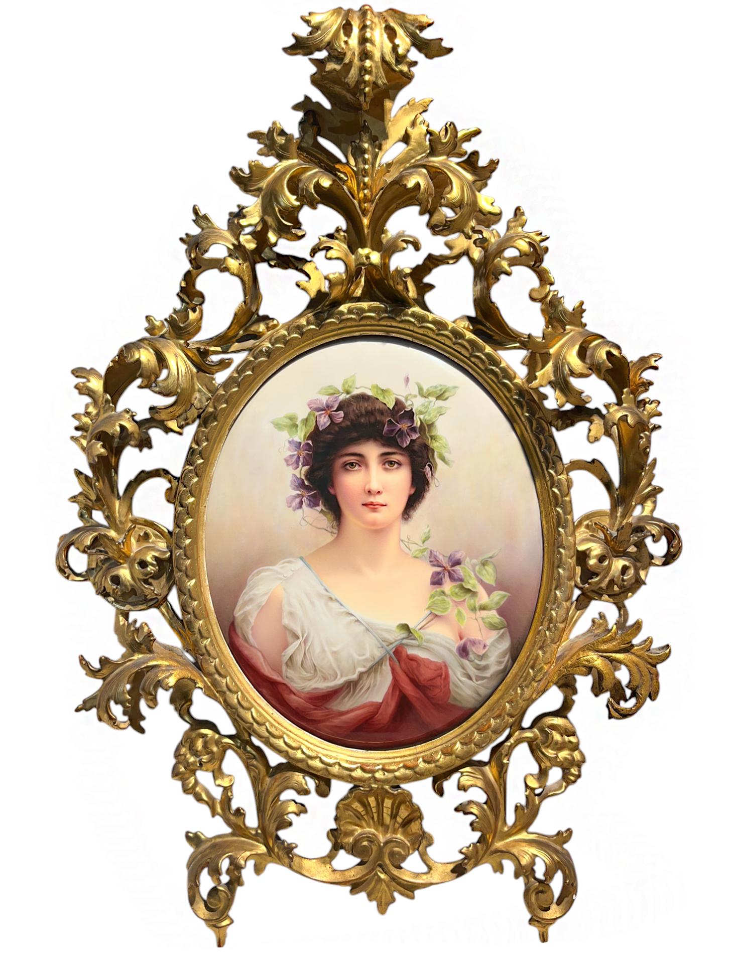 Una grande placca con ritratto in KPM Porcelain dopo la Clematis di Sir Hurbert von Herkomer