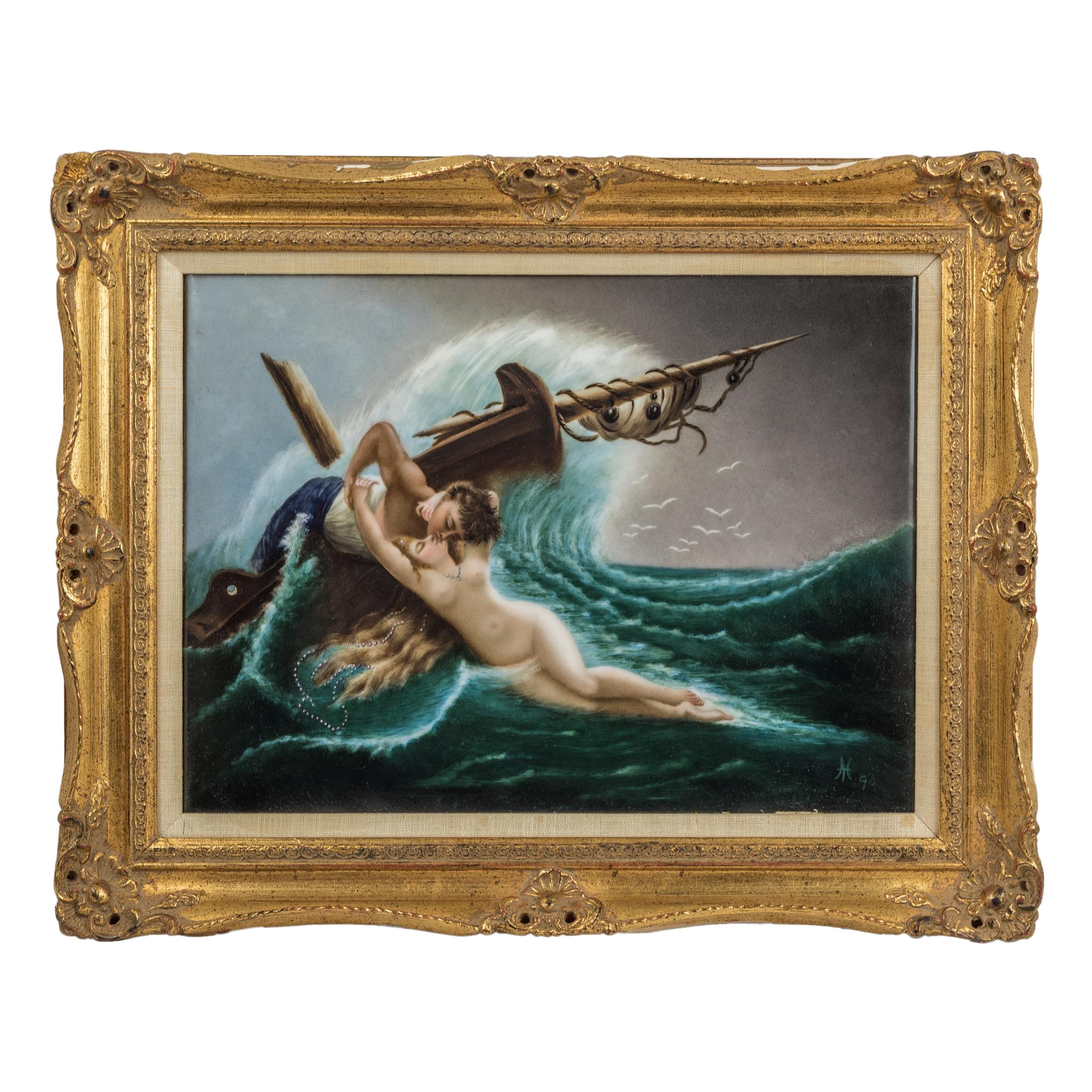 Königliche Porzellan-Manufaktur (KPM) - Berlin K.P.M. Porcelain Plaque  Depicting a Sailor Kissing a Nude Siren For Sale at 1stDibs