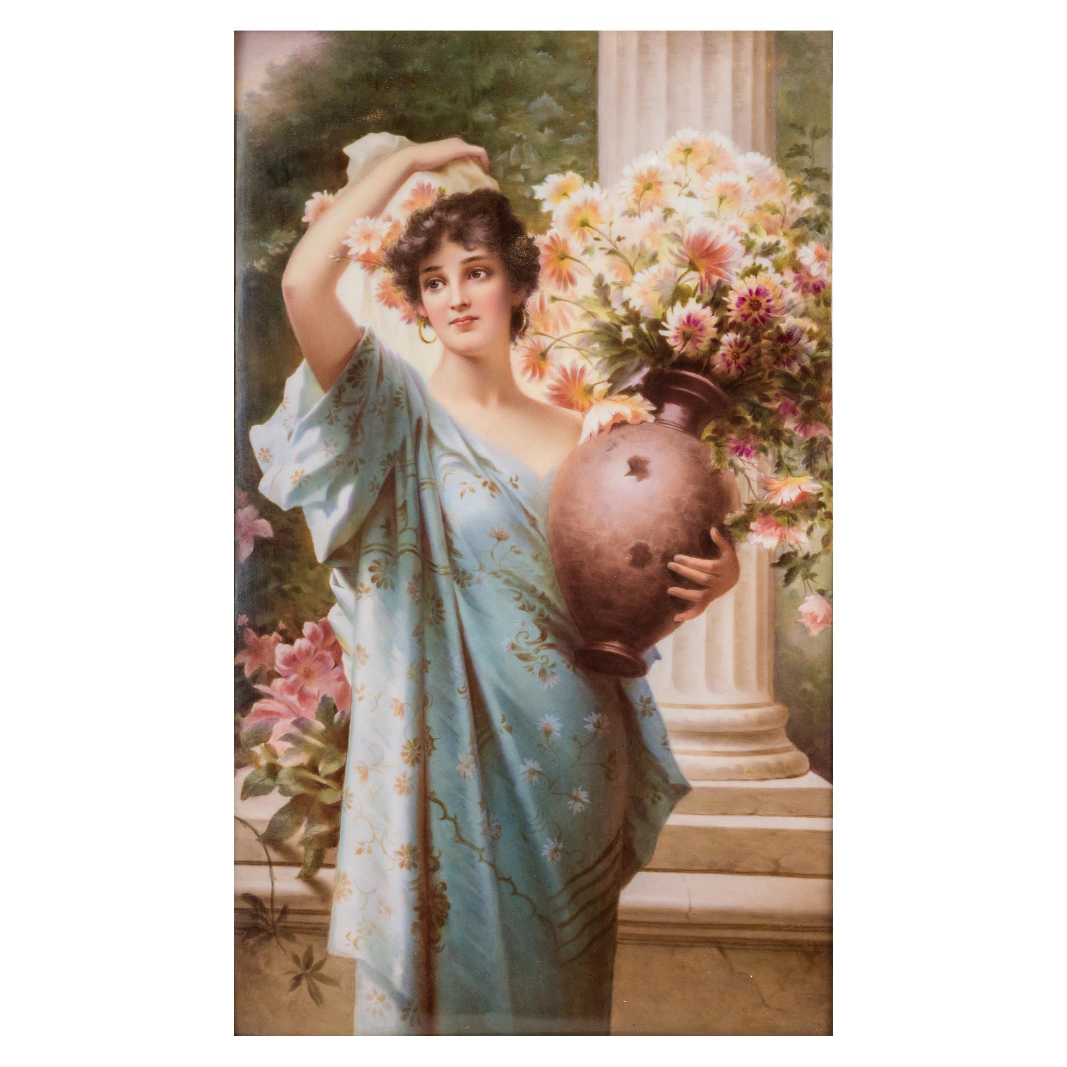 Portrait Painting di Königliche Porzellan-Manufaktur (KPM) - Placca in porcellana KPM Porcelain di alta qualità raffigurante una giovane bellezza