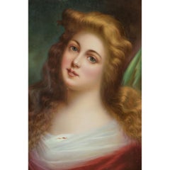 Targa KPM finemente dipinta con il ritratto di una bellezza dai capelli lunghi