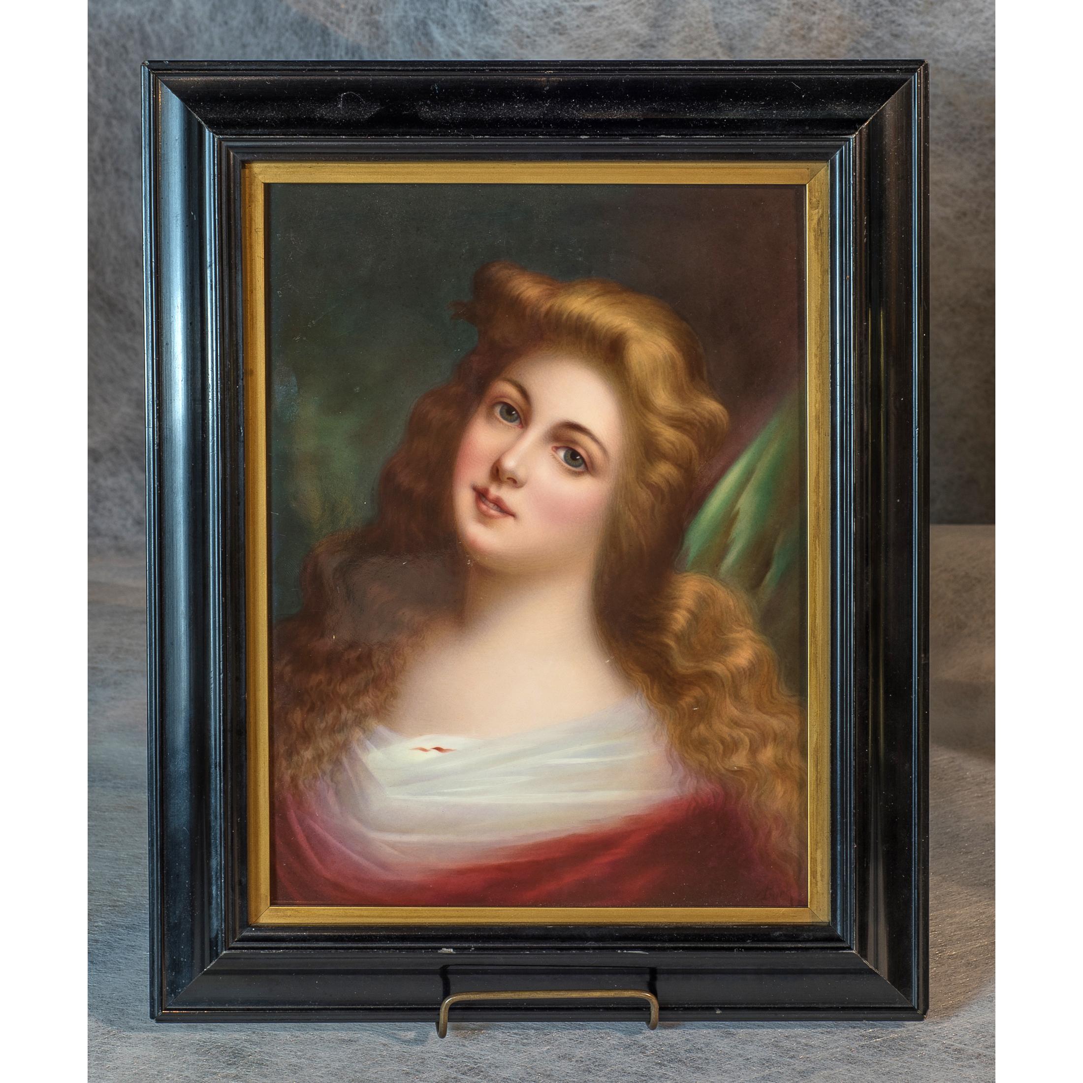 Finely Painted KPM Portrait Plaque of a Long Haired Beauty