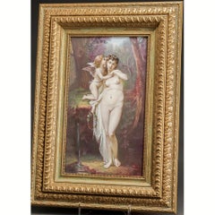 Placca mitologica in porcellana francese con Venere e Cupido J. Pascault