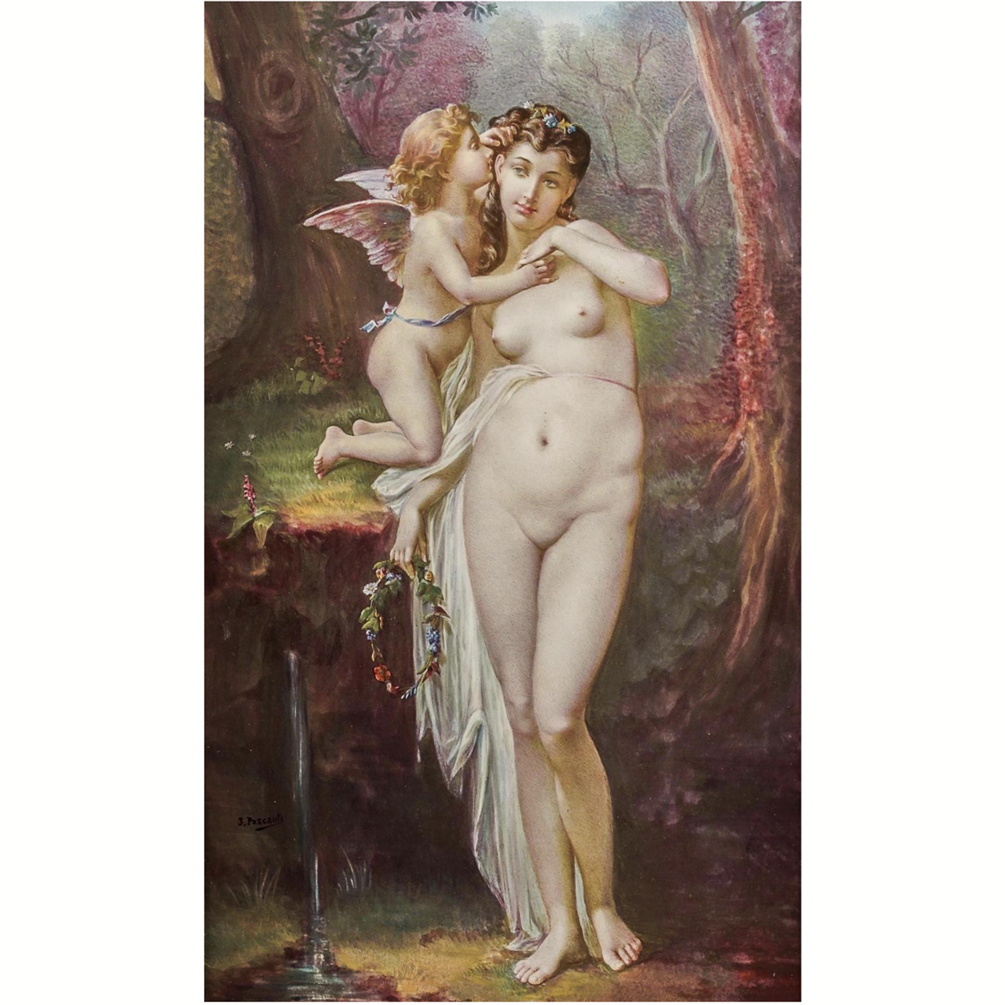 French Porcelain Mythological Plaque Of Venus And Cupid J. Pascault