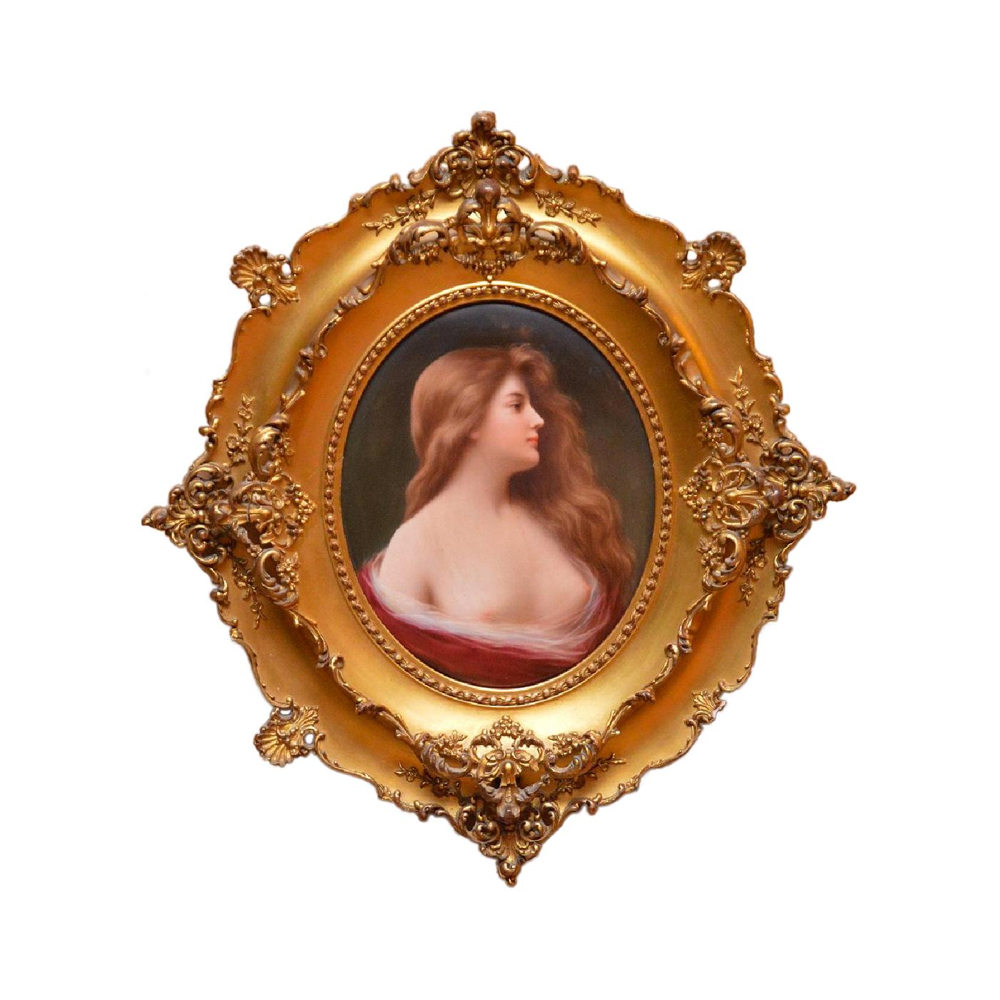 Königliche Porzellan-Manufaktur (KPM) Portrait Painting - KPM Hand Painted Porcelain Plaque of a Beautiful Lady