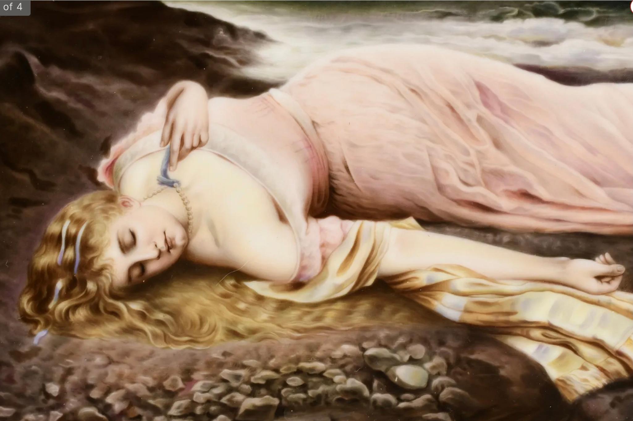 Pittura a olio KPM di una fanciulla esotica spiaggiata. - Painting di Königliche Porzellan-Manufaktur (KPM)