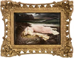Antique KPM Oil Painting Of An Exotic Maiden Washed Up On A Beach.