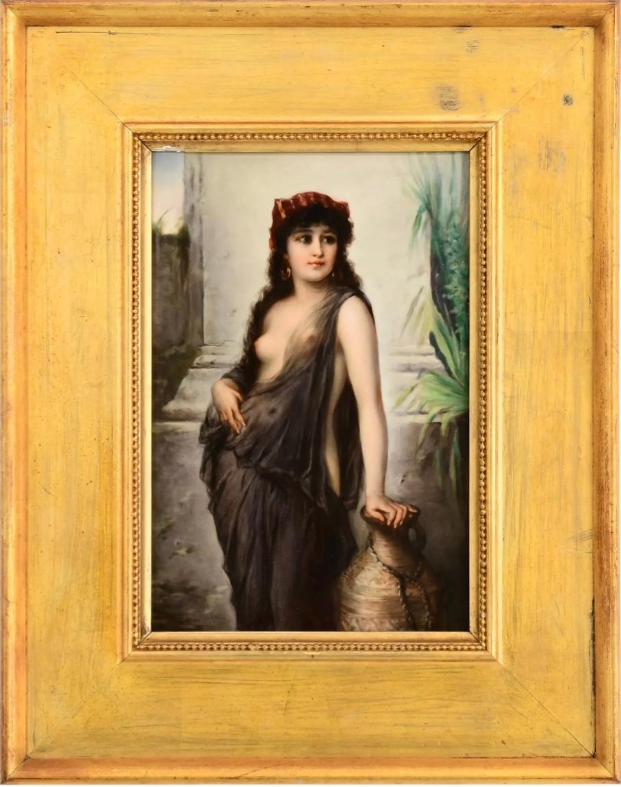 Pittura a olio KPM di una bellezza persiana esotica e nuda