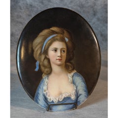 Antique KPM Oval Plaque depicting a Beautiful Lady in Blue Dress